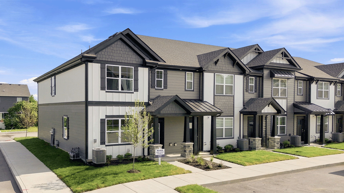 Exterior of two-story townhomes.