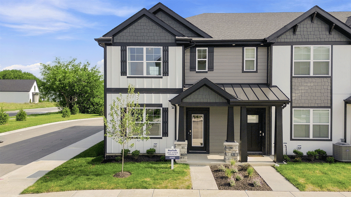 Exterior of two-story townhomes.