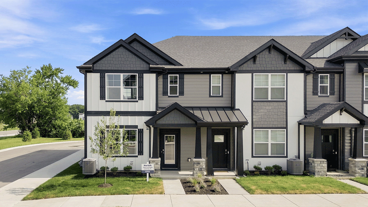 Exterior of two-story townhomes.