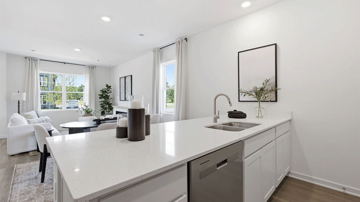Kitchen island with quartz countertops.