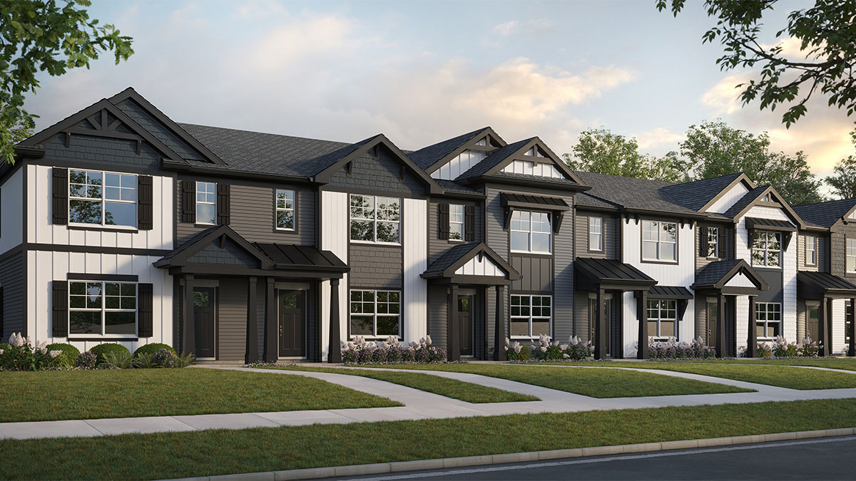 Exterior rendering of two-story townhome.