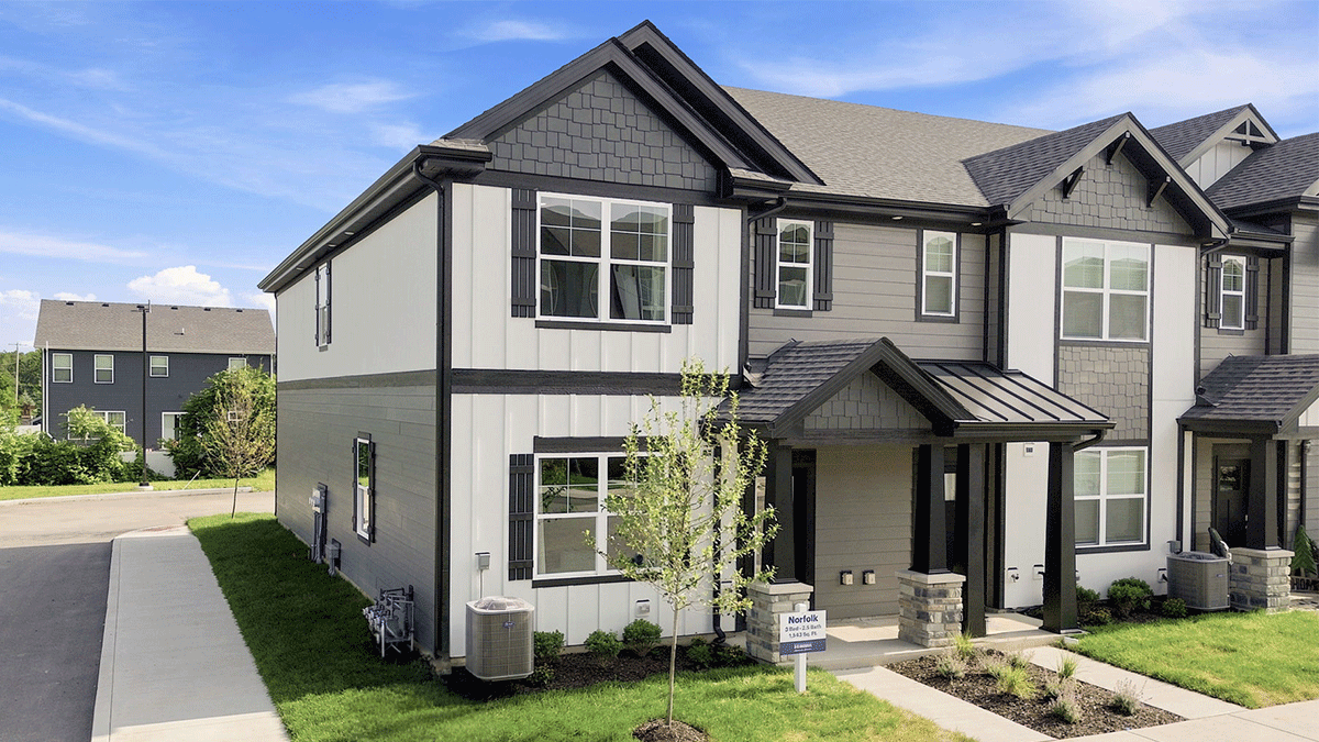 Exterior of two-story townhome.