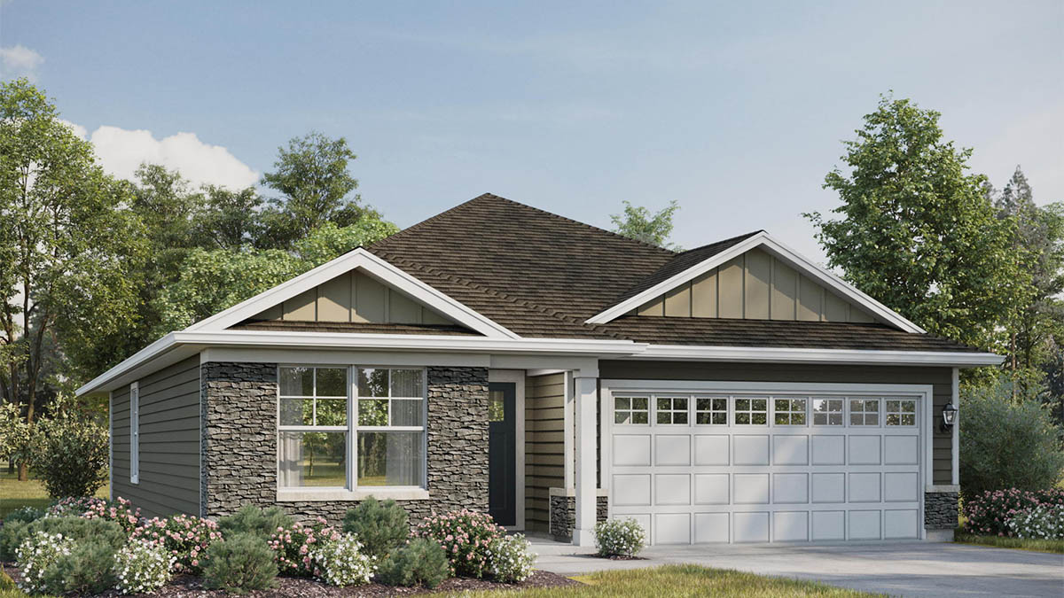 Exterior rendering of one story home.