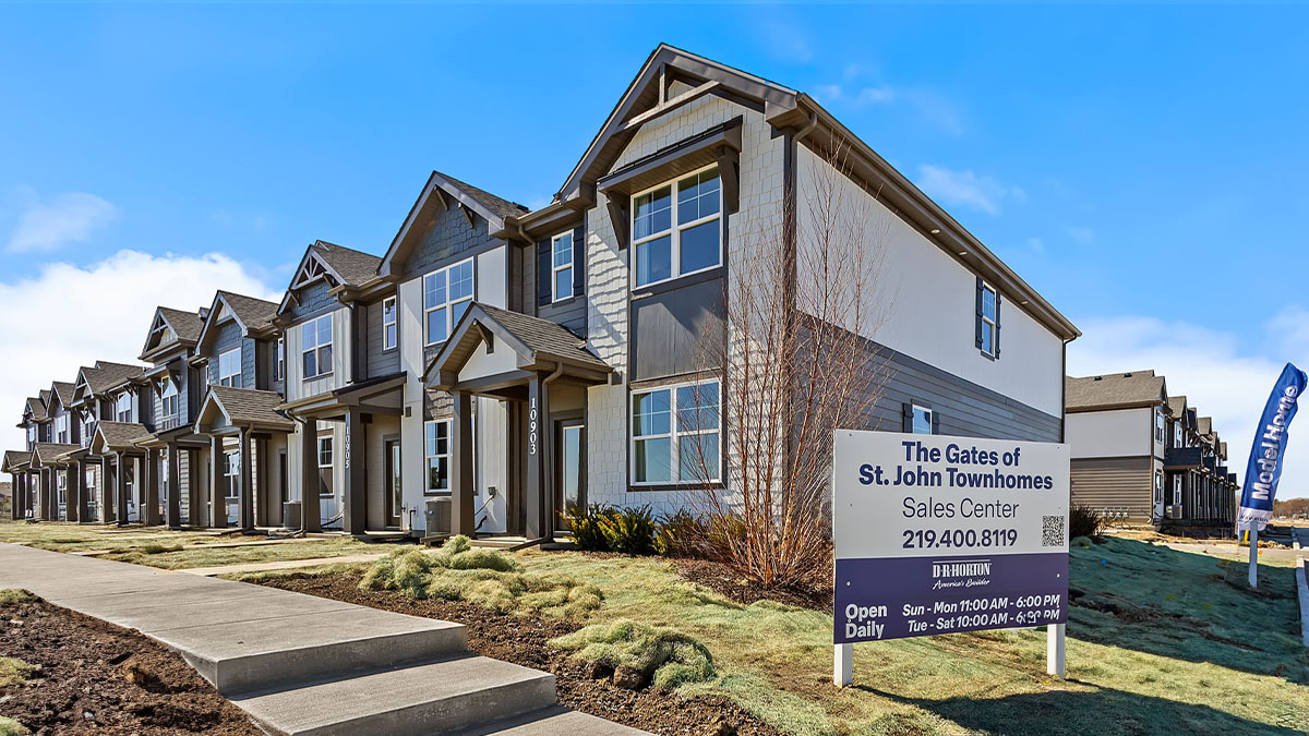 Exterior of two-story townhomes.