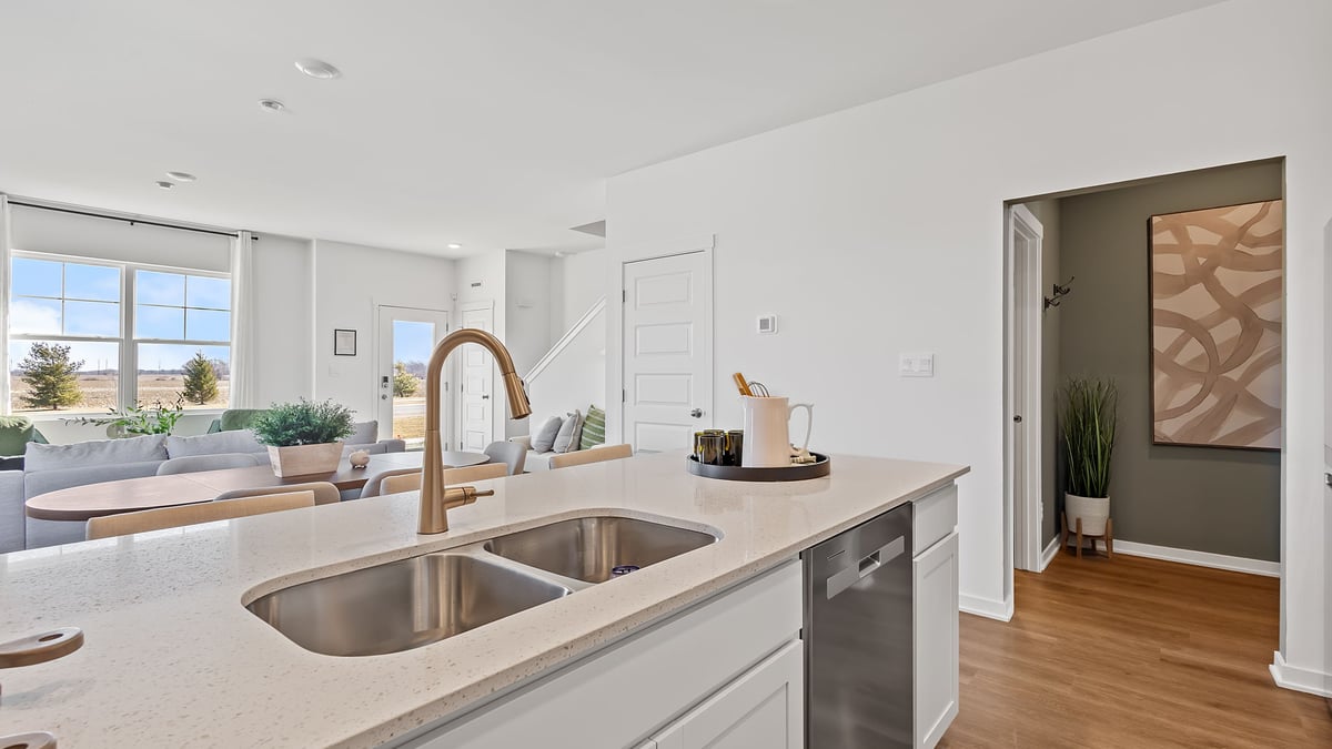 Kitchen with quartz countertops and great space.