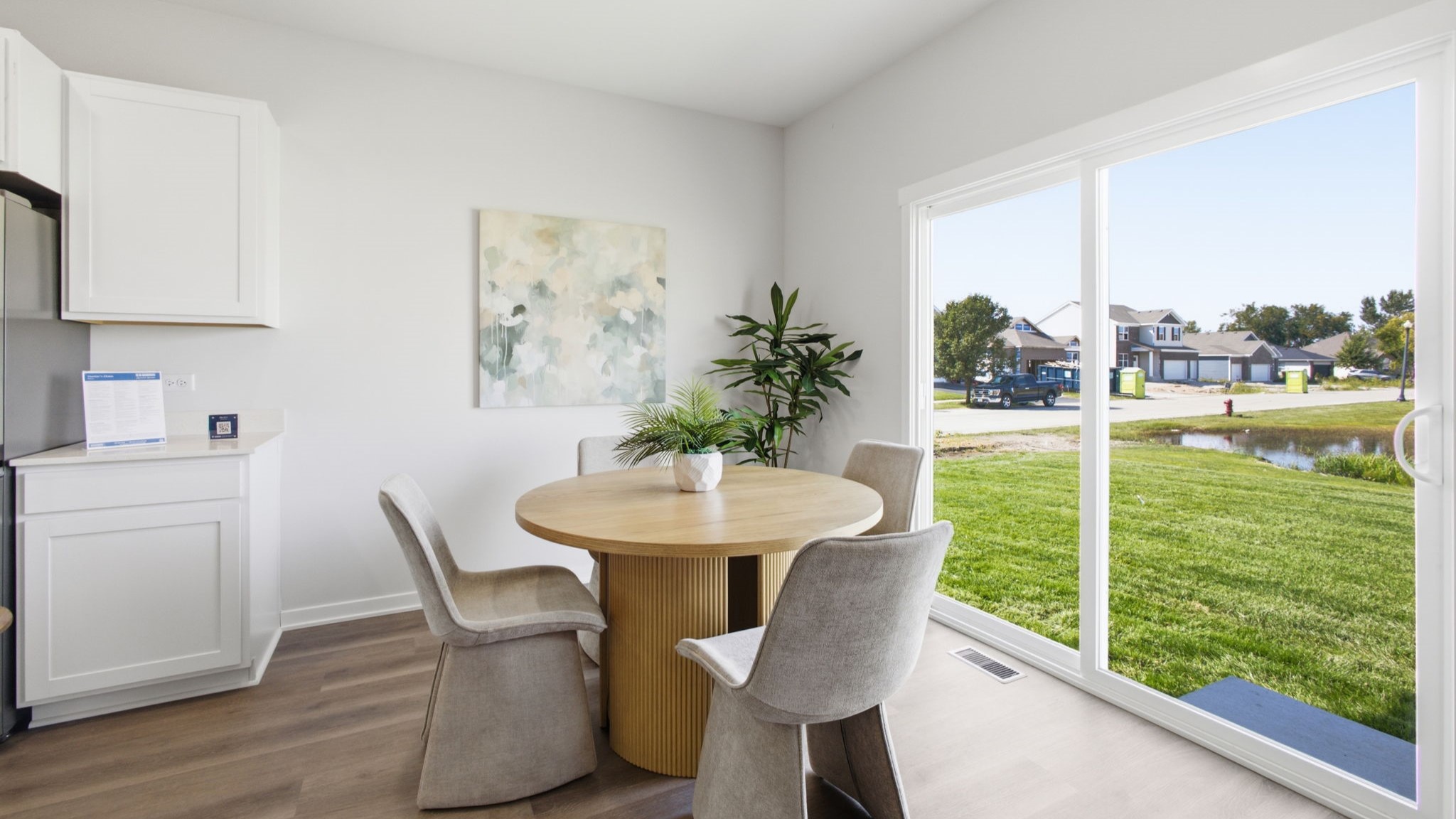 Dining area with sliding patio doors.