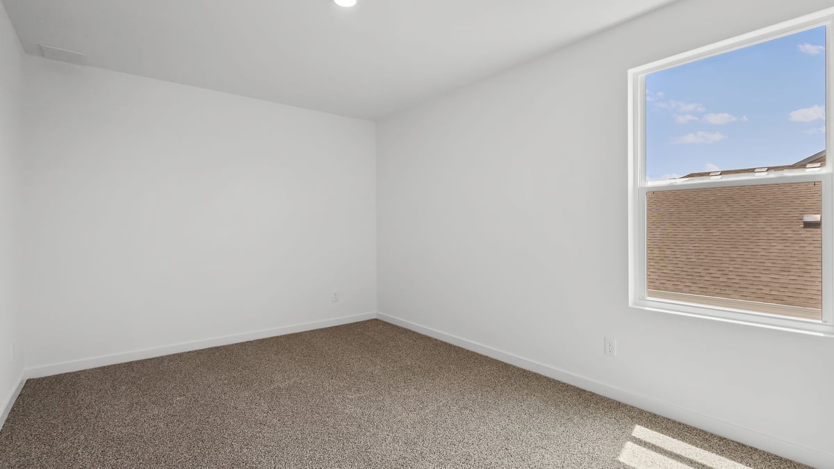 Bedroom with carpet and a side window.