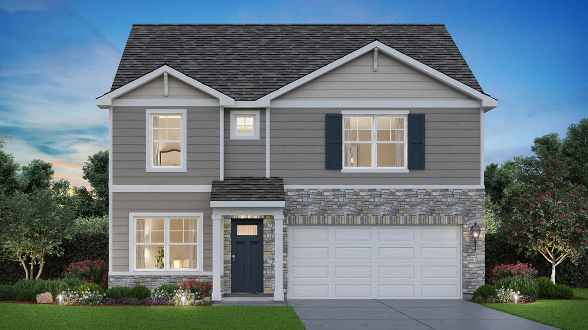Exterior rendering of two-story home. 2.
