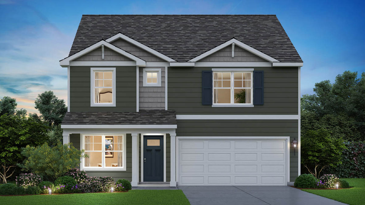 Exterior rendering of two-story home. 3.