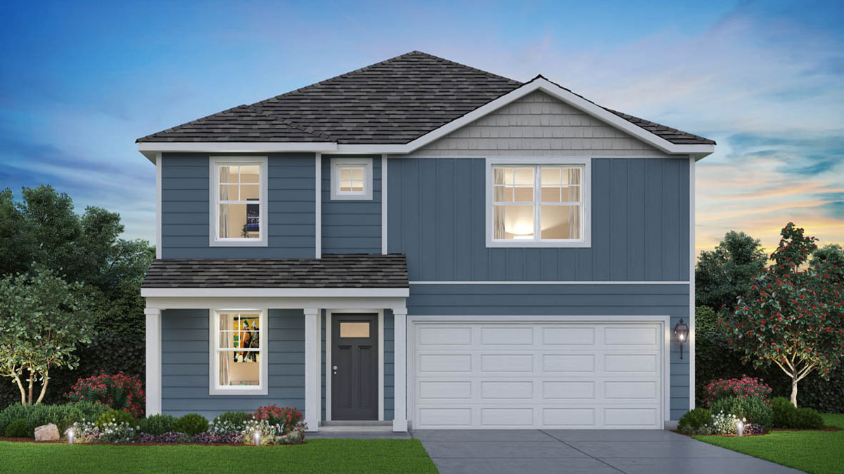 Exterior rendering of two-story home. 4.