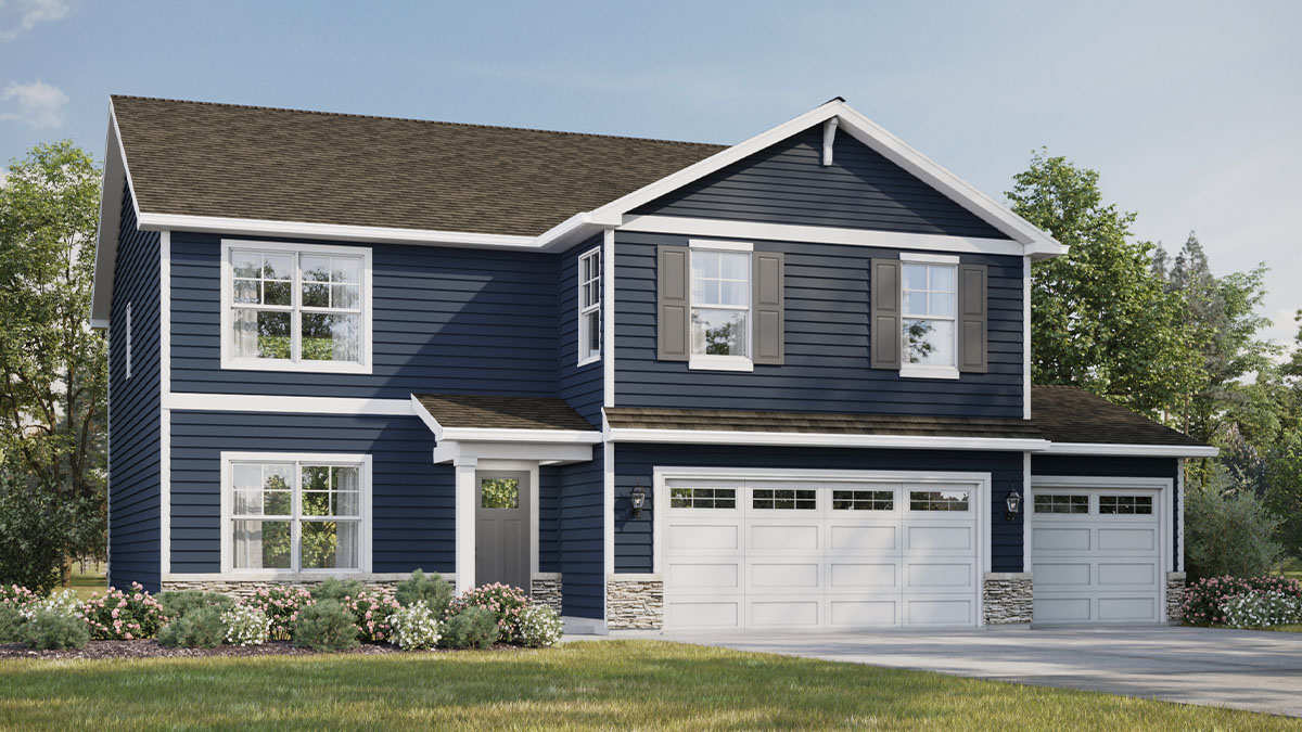 Rendering of two-story home.