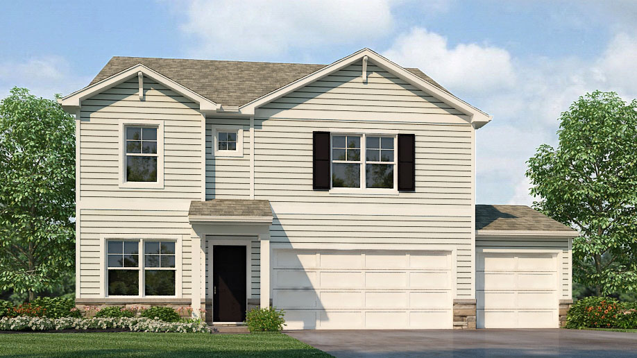 Holcombe front exterior with beige siding and garage