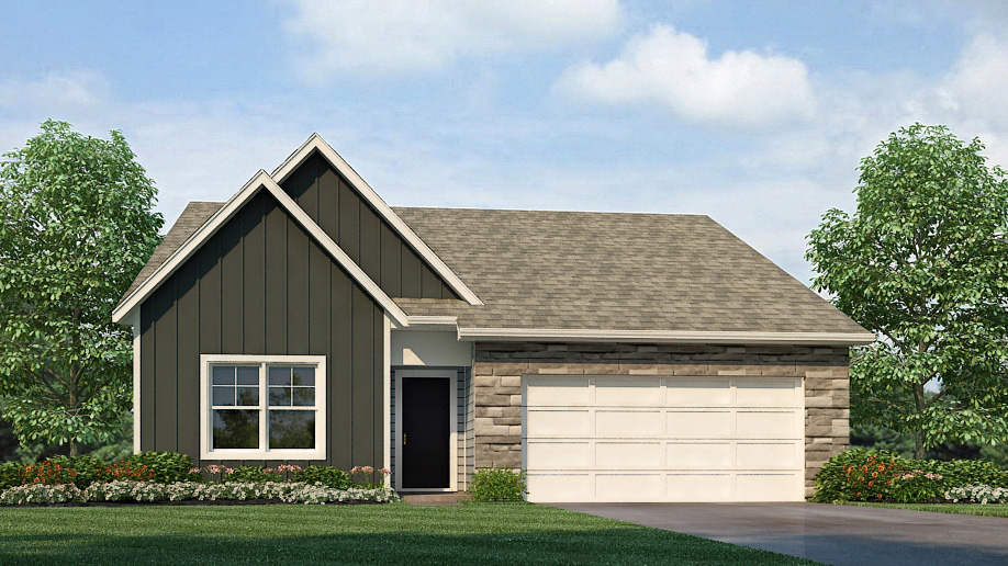 Chatham front exterior with siding and two car garage