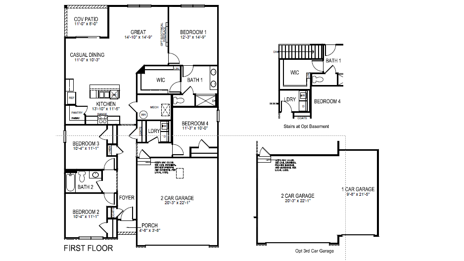 Chatham floorplan optional third car garage