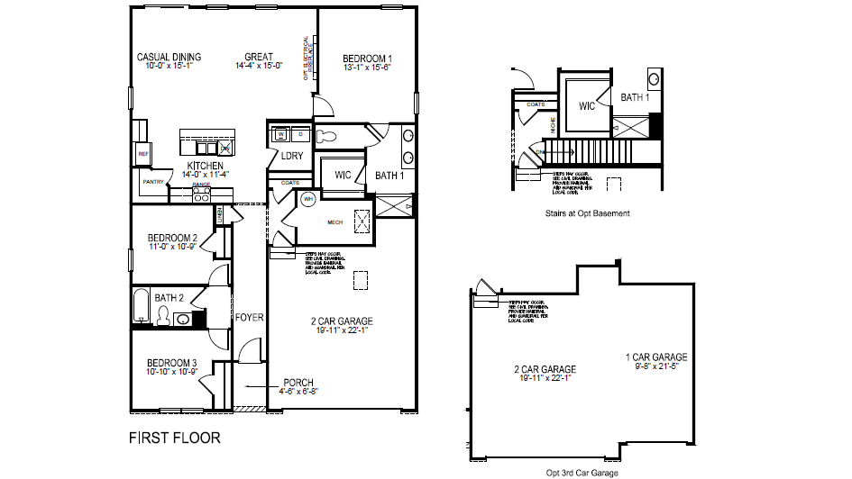 Newcastle floorplan with optional third car garage