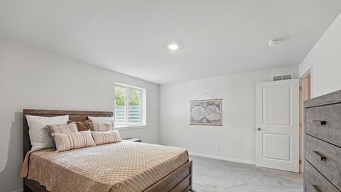 Carpeted bedroom with large window. New Homes in Kansas City, Missouri