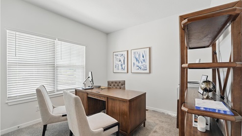 Office flex space with large window and carpet.