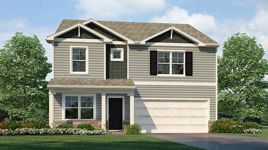 Holcombe front exterior with beige siding and garage