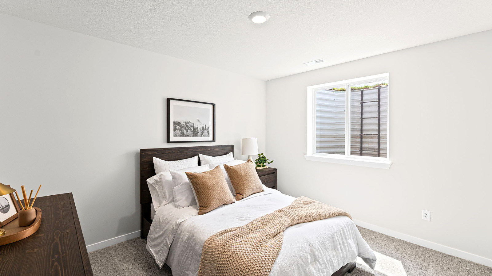 Carpeted bedroom with large window