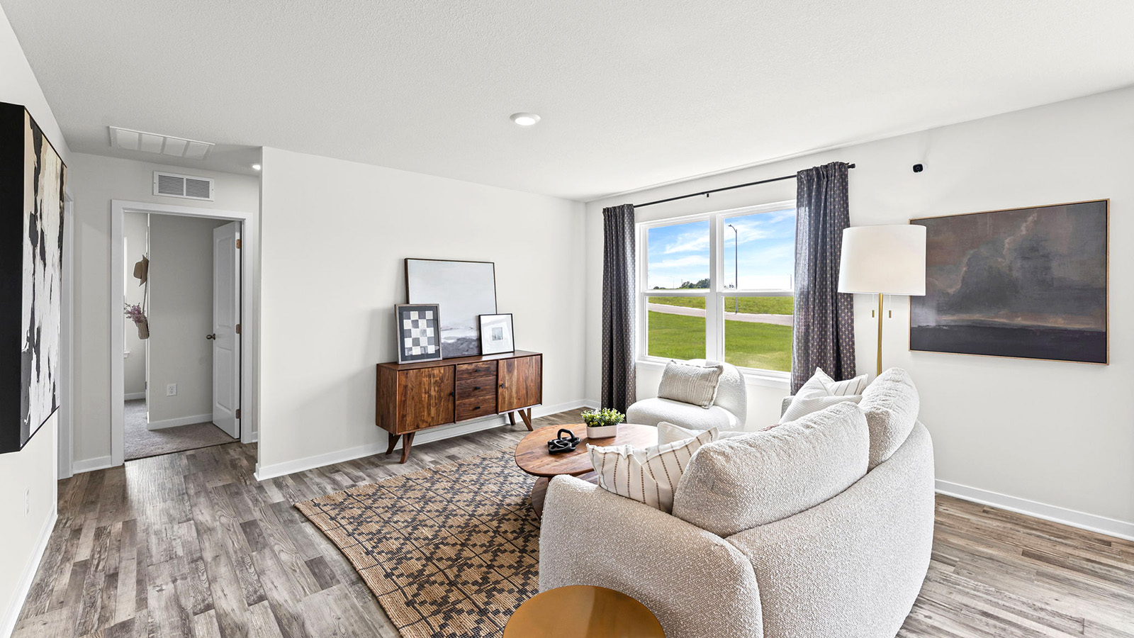 Living room and large windows