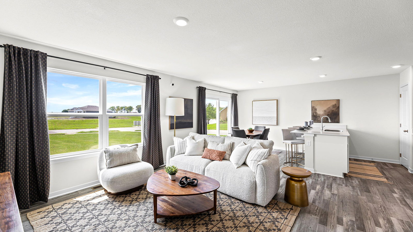 Living room and large windows