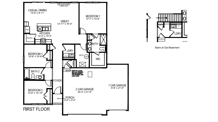Floorplan with three car garage