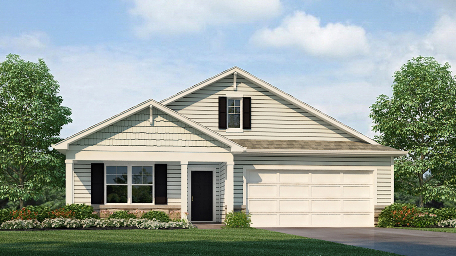 Chatham front exterior with siding and two car garage