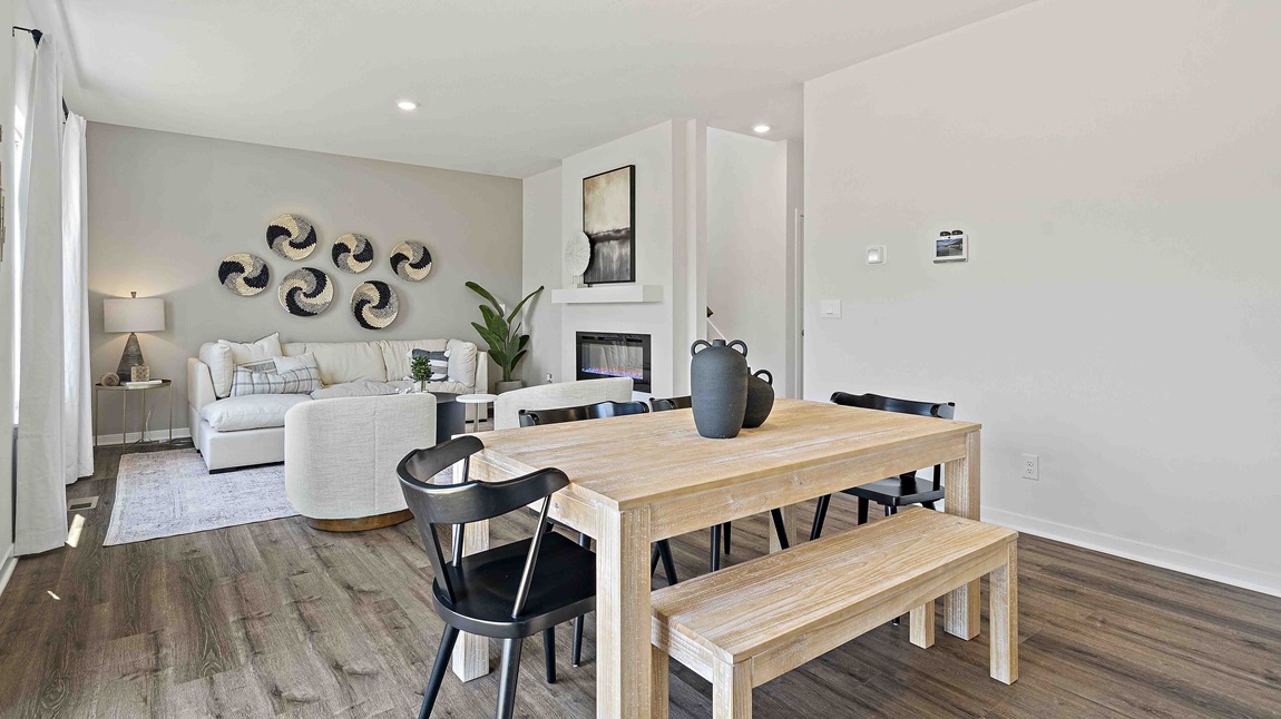 Dining area beside kitchen and living room. New Homes in Kansas City, Missouri