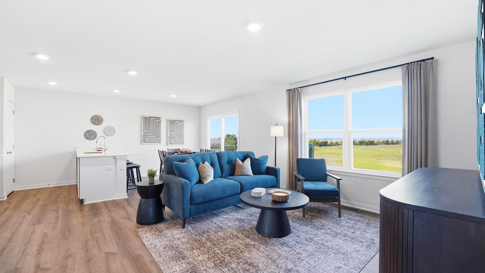 Living room and large windows