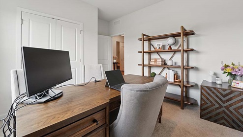 Carpeted Flex space/bedroom used as an office with large windows