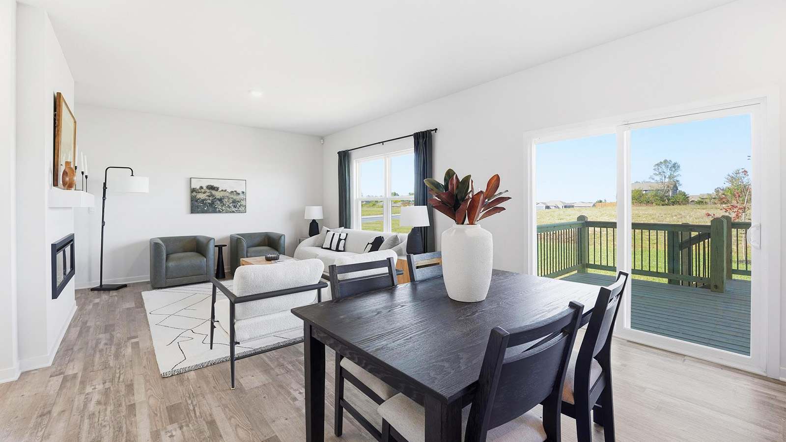 Dining area off of kitchen with large glass sliding door