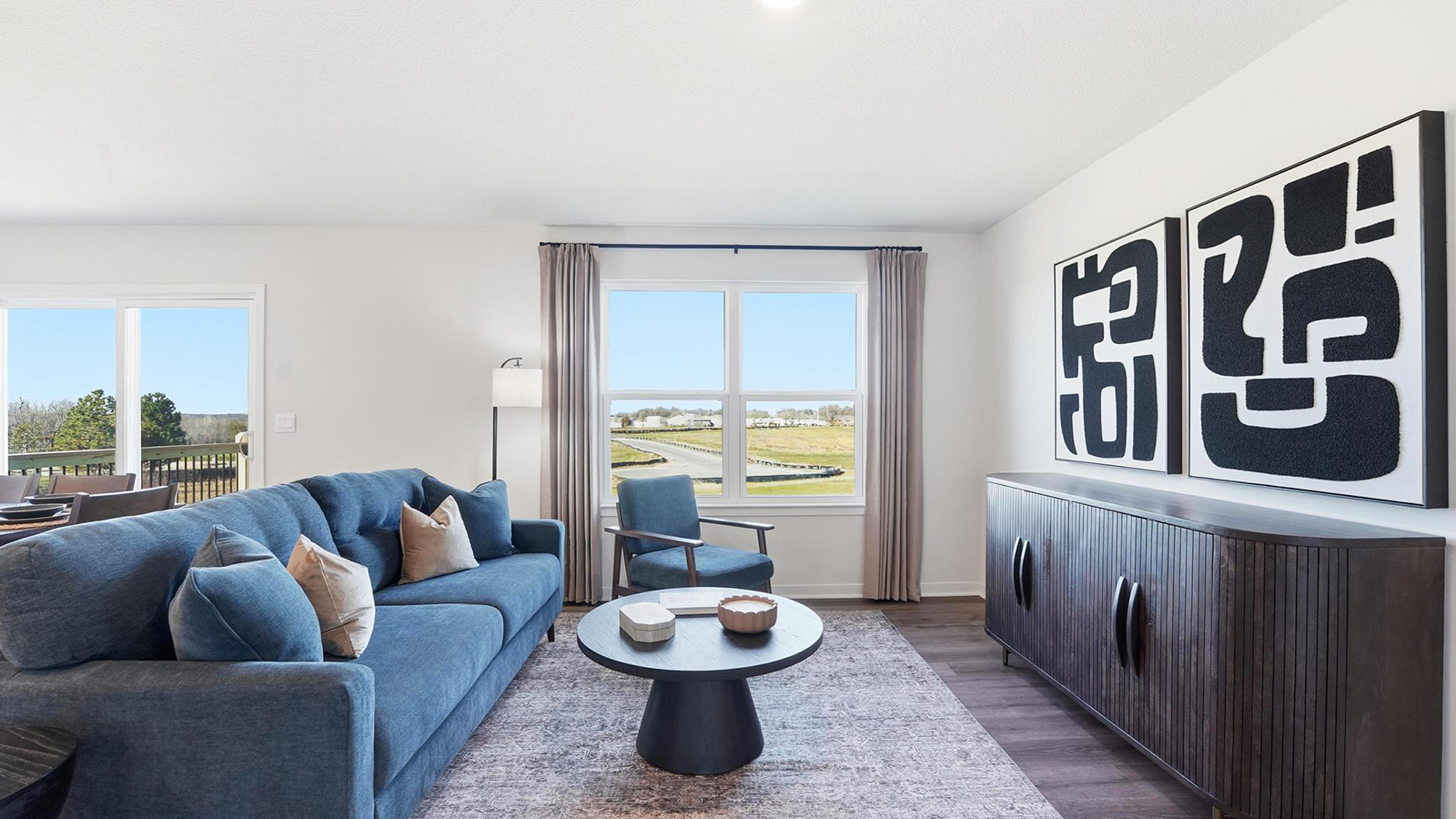 Living room and large windows