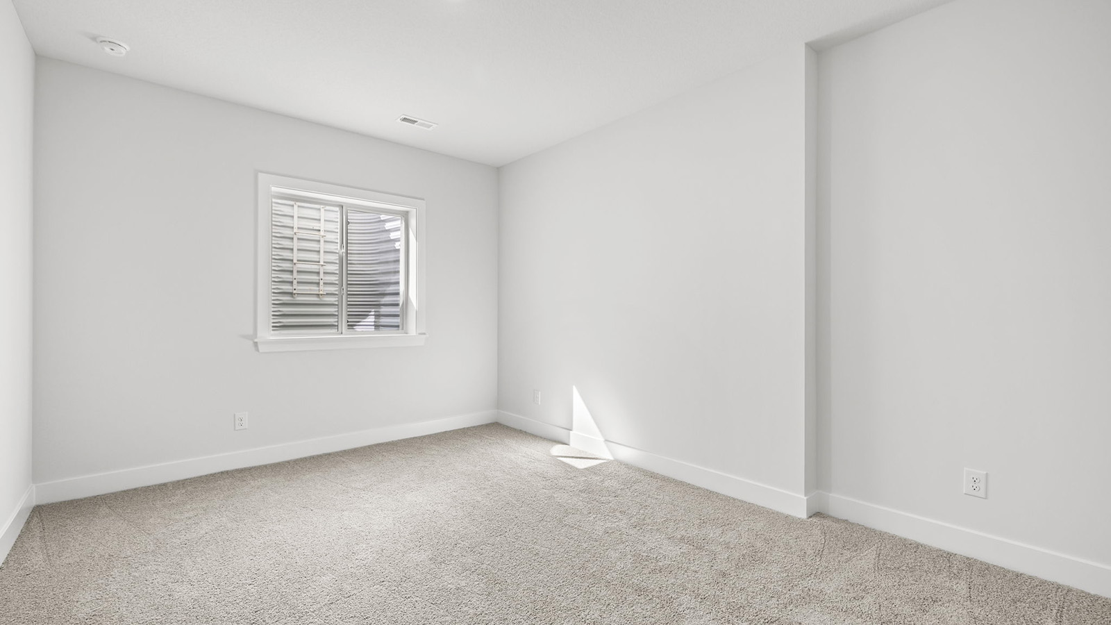 Carpeted bedroom with large window