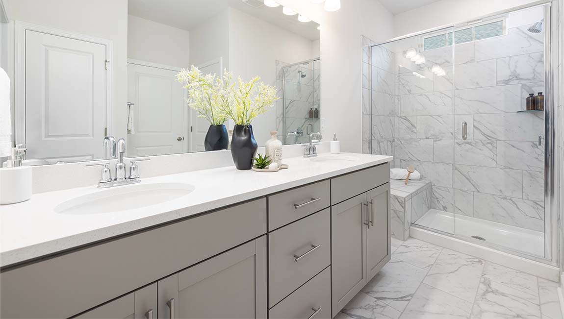 Arlington primary bathroom with glass door shower