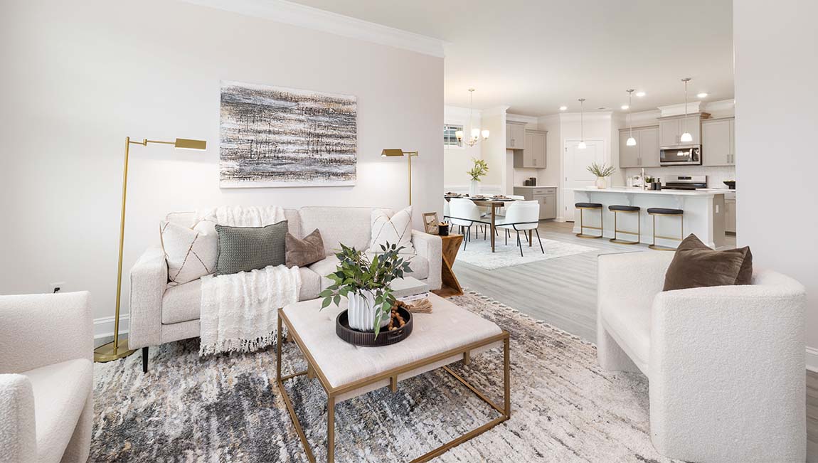 Arlington living room area with fireplace