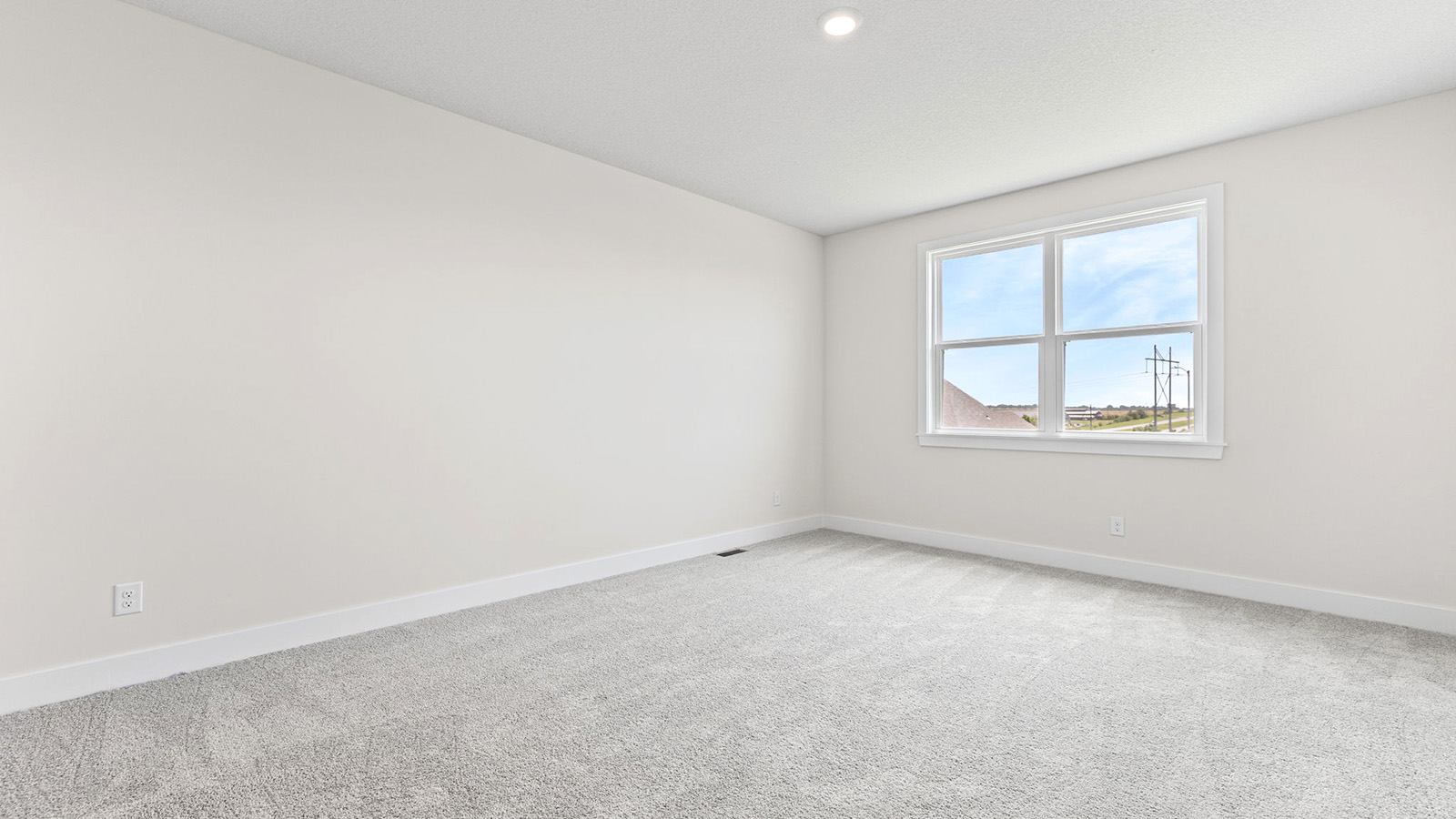 Primary bedroom with carpet, and two large windows