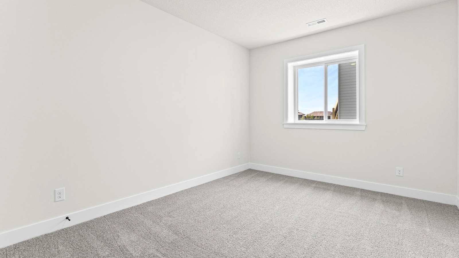 Carpeted bedroom with large window