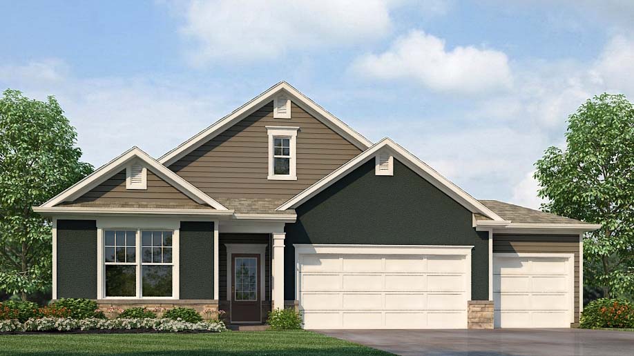 Clifton front exterior with grey siding and garage