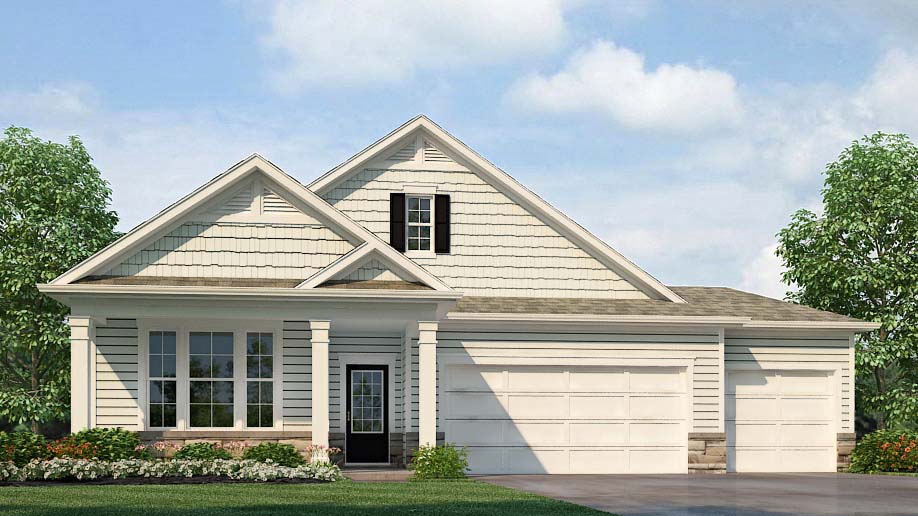 Clifton front exterior with grey siding and garage