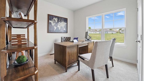 Carpeted Flex space/bedroom used as an office with large windows