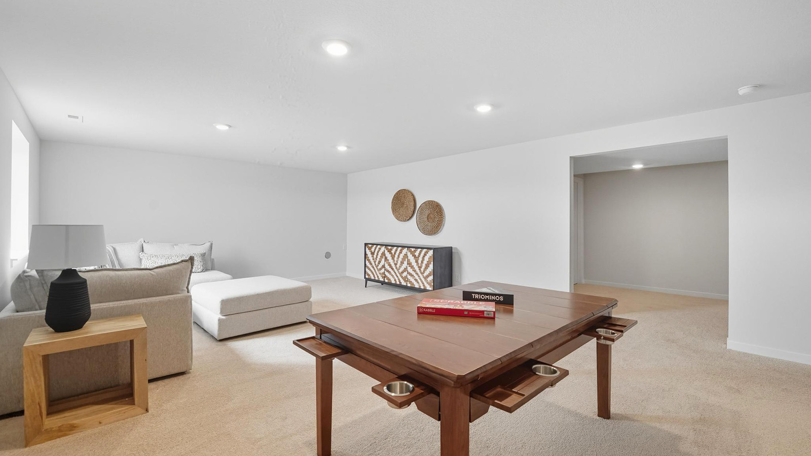 Carpeted basement flex area.