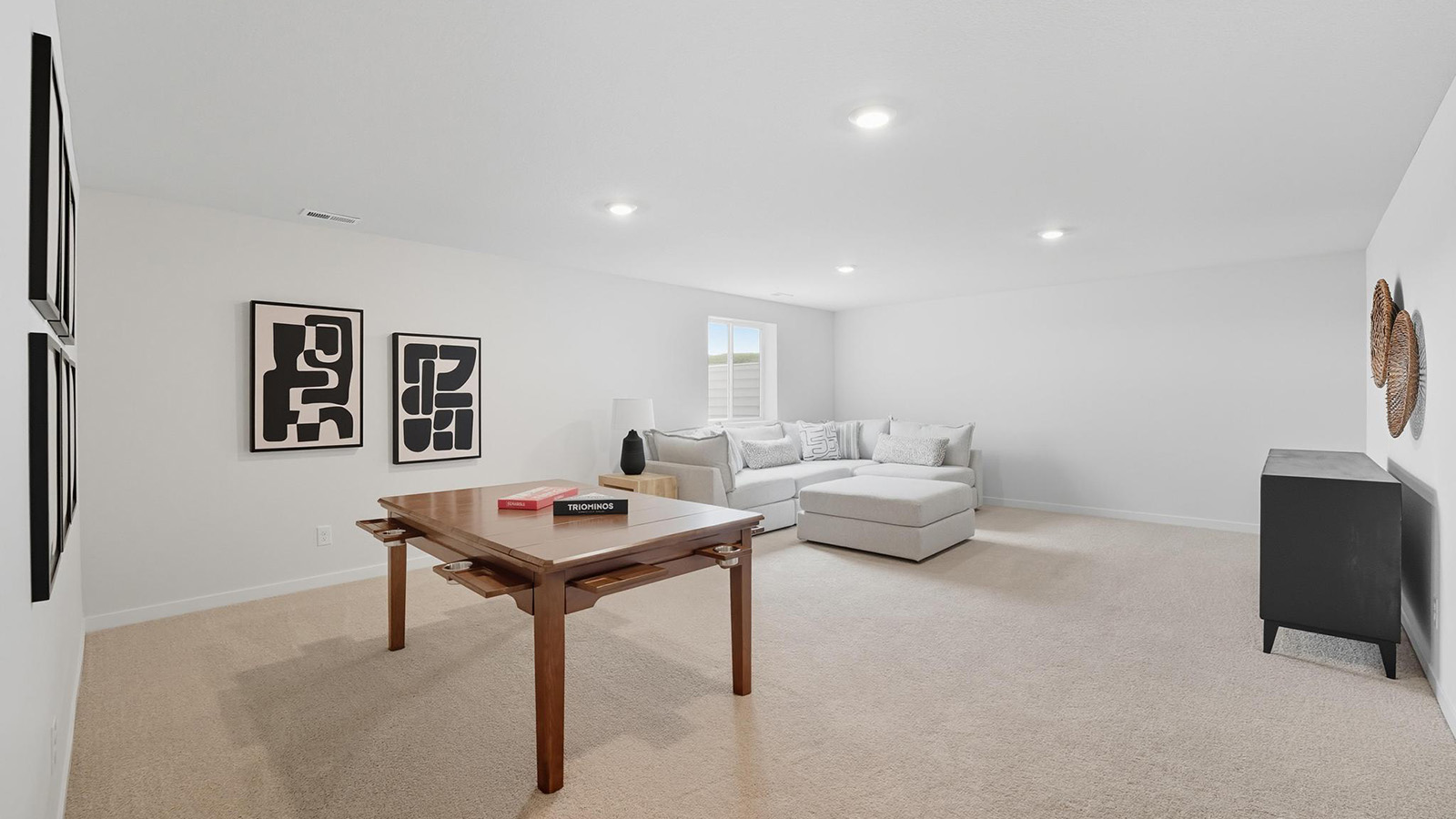Carpeted basement landing