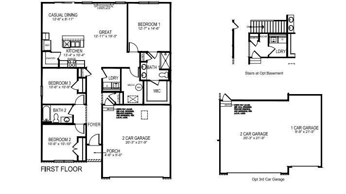 Floorplan with optional third garage