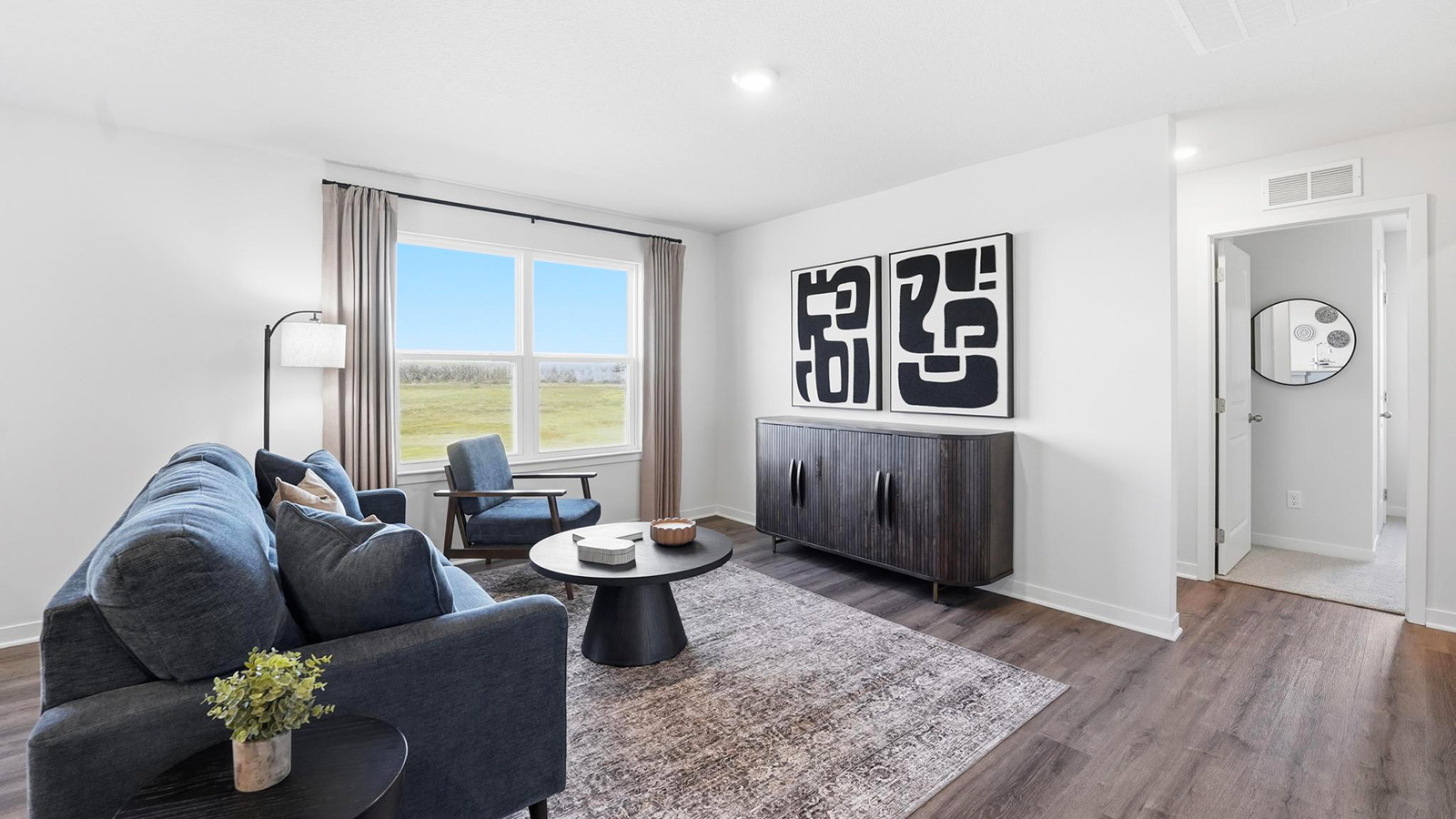 Living room and large windows