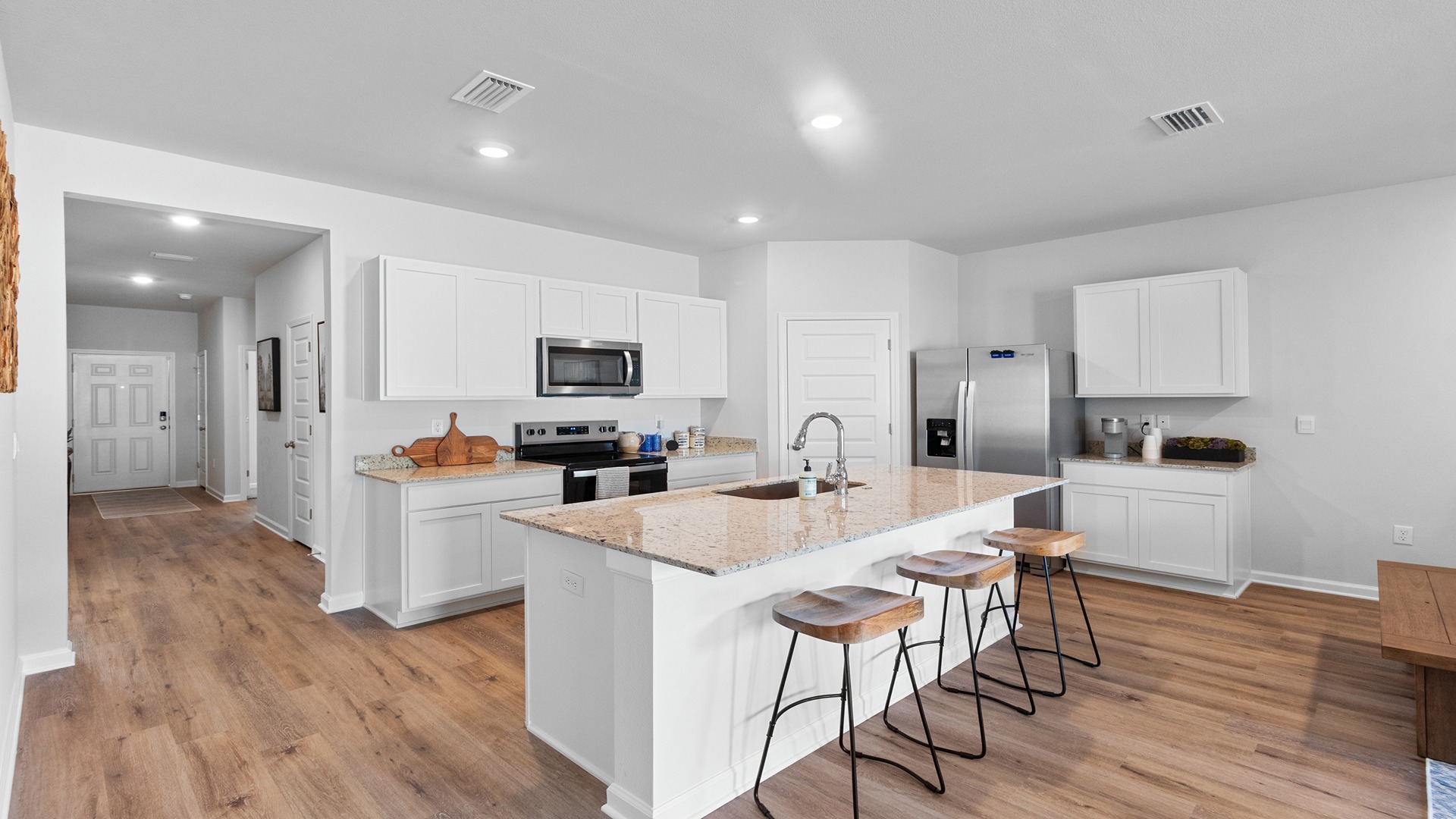 The one-level Beau plan is a spacious, 4-bedroom, 2 bath design in 1,799 square feet