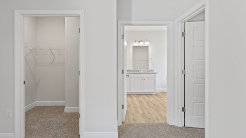 Primary closets and bathroom