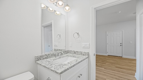Granite vanity in bathroom