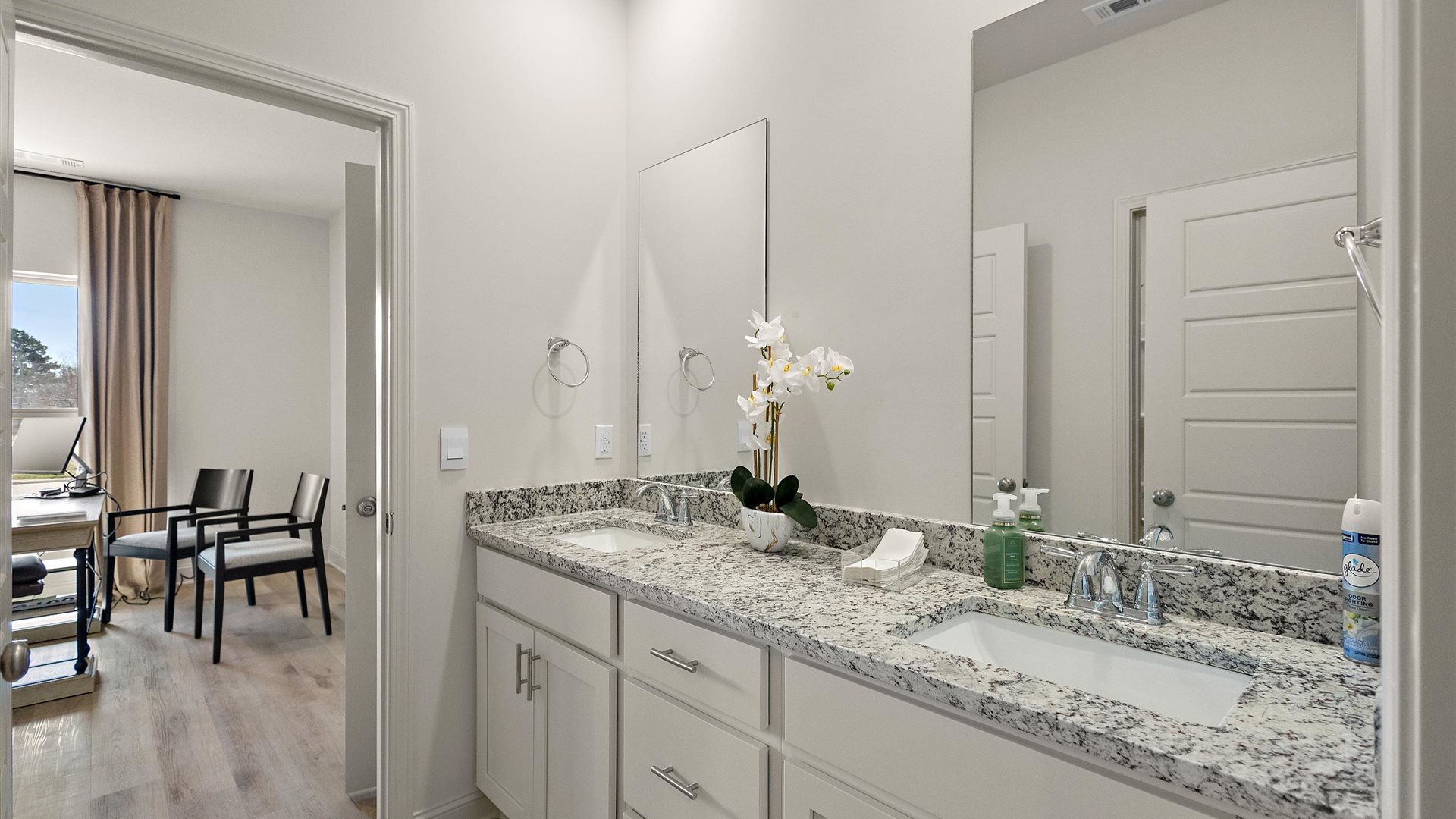 Family full bathroom 2, cabinets, single sink, mirror, cabinet options, tub-shower combo By D.R. Horton