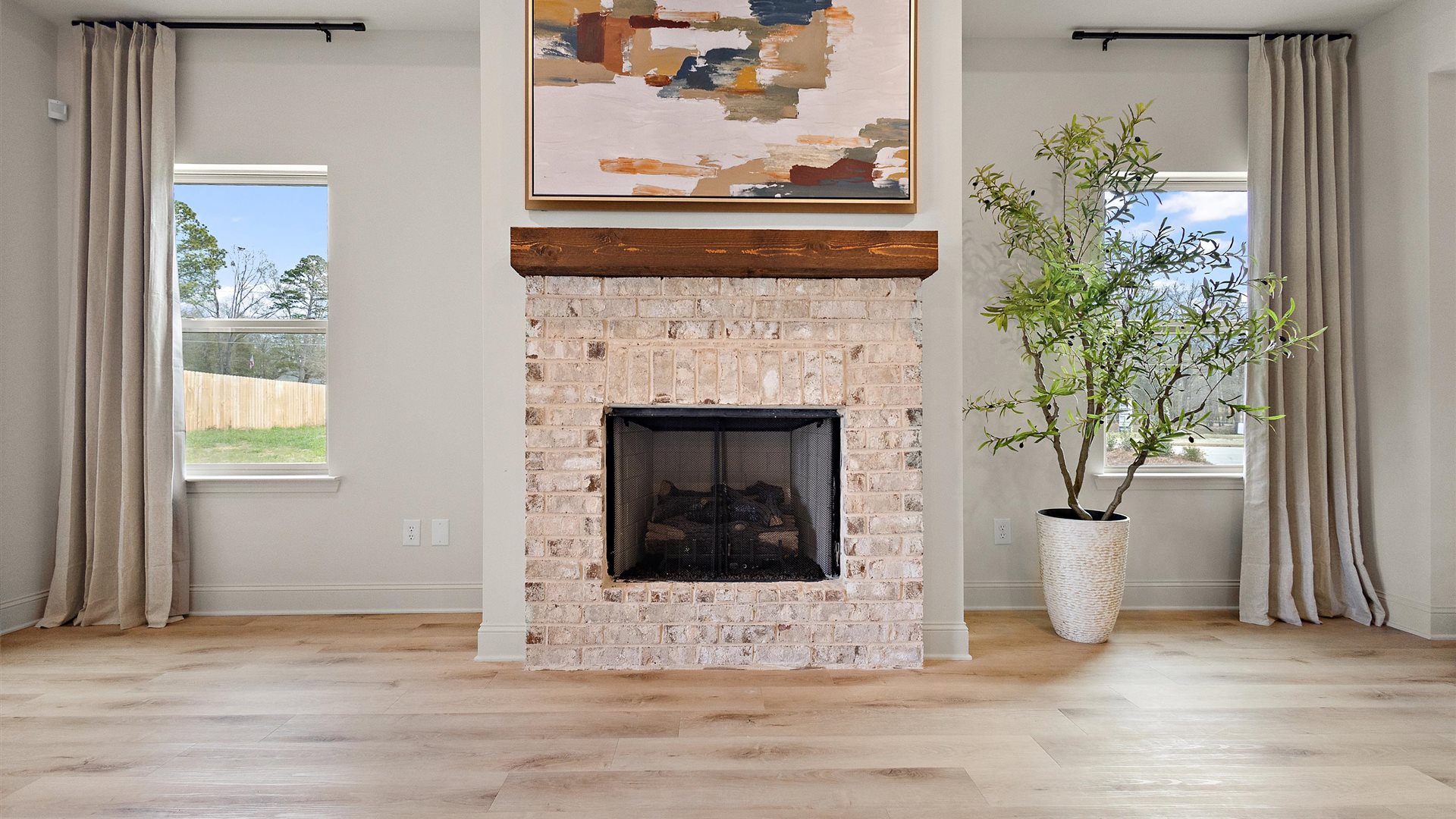 Horseshoe Bend electric fireplace in the living area highlights your new home adding stylish open concept connectivity to main areas