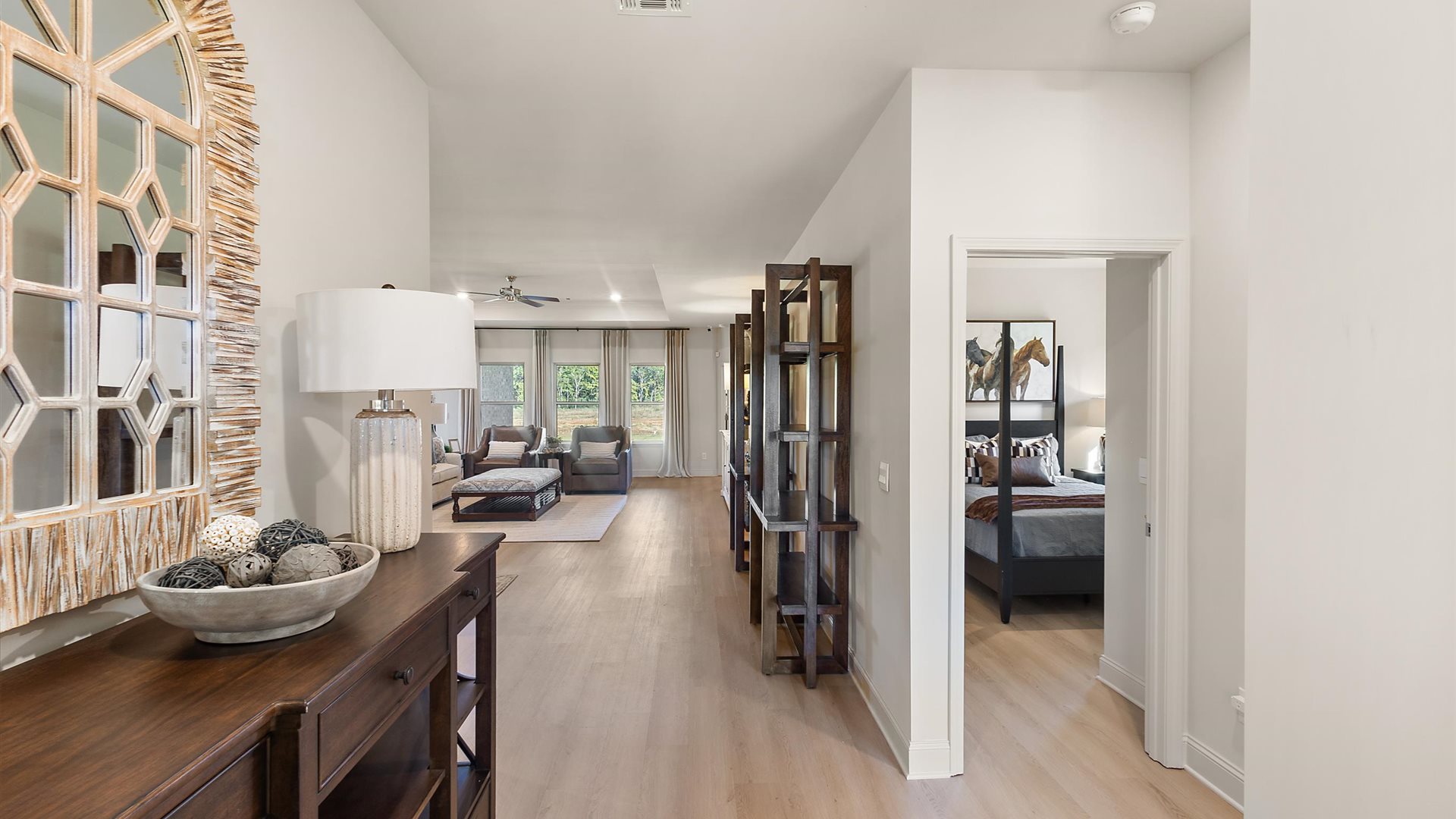 Front entryway and foyer with hardwood flooring
